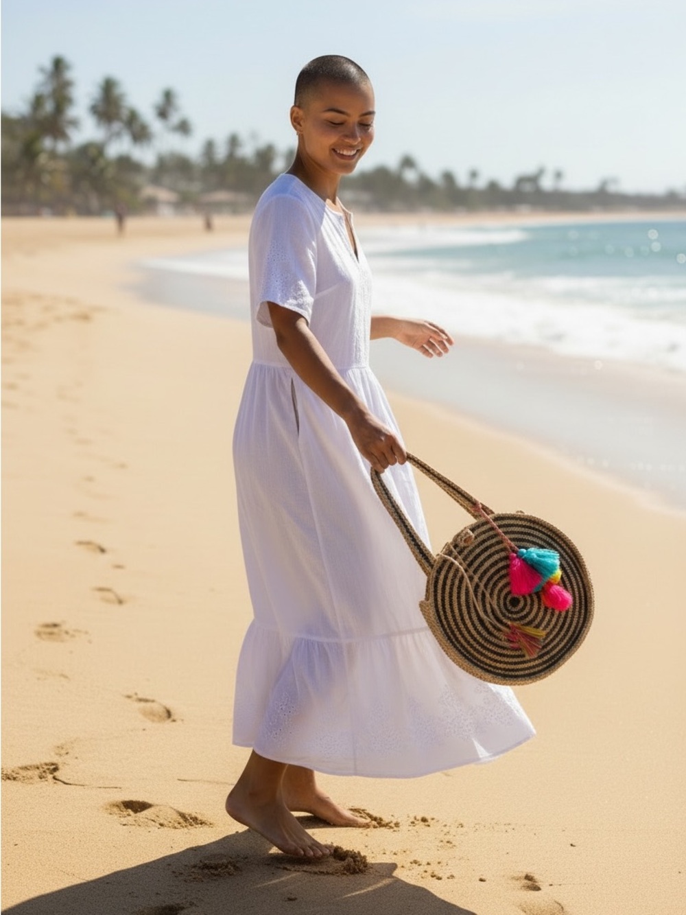 America & Beyond round woven summer Jute bag